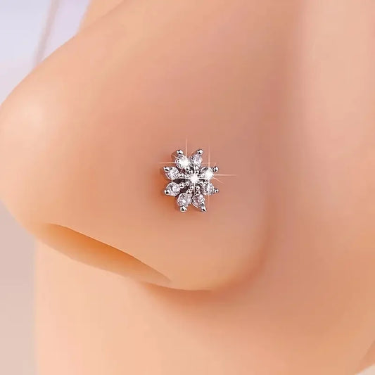 Clou de nez rétro en forme de flocon de neige en zircon noir