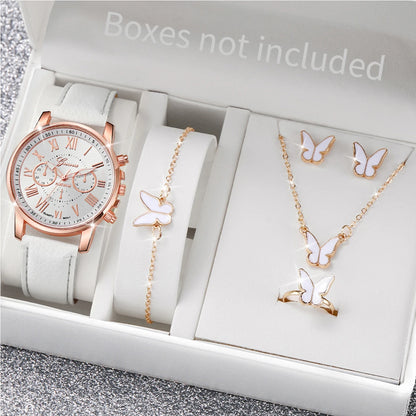 Montre-bracelet en strass avec bague, collier et boucles d'oreilles assorties pour femme 