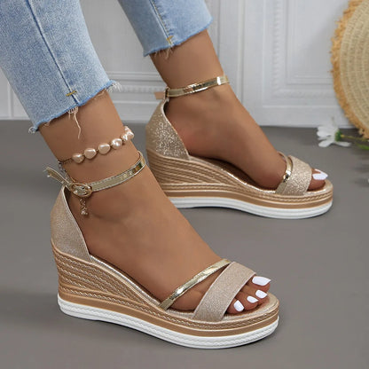 Golden Platform Wedge Sandals