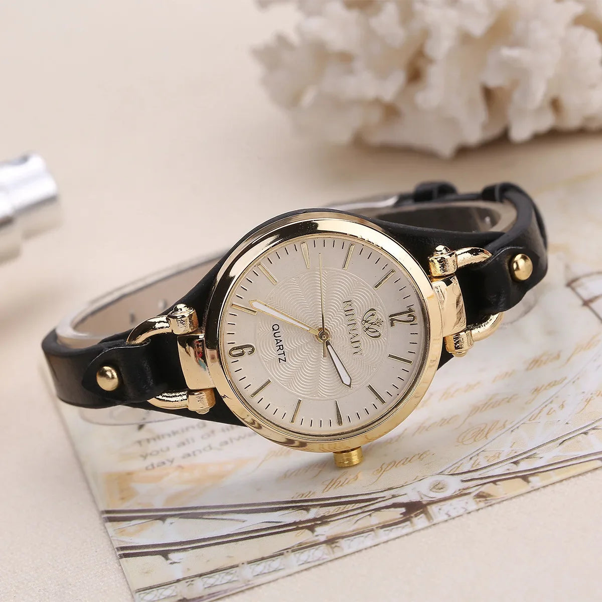 Quartz Women's PU Leather Thin Strap Watch