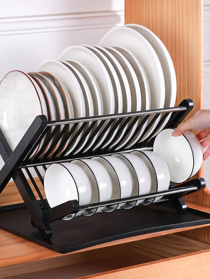 Foldable Black Kitchen Dish Tray Storage Rack