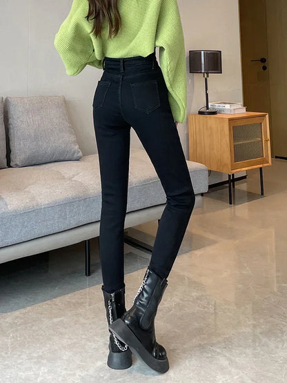 Fleece Velvet Elastic Women's Skinny Jeans