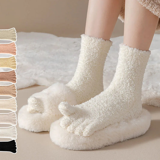 Autumn-Winter Soft Coral Fleece Five Finger Socks