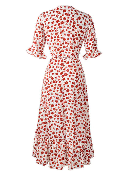 Boho Floral Ruffle Midi Maxi Dress