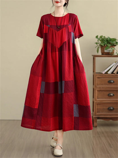 Robe d'été décontractée à carreaux pour femme