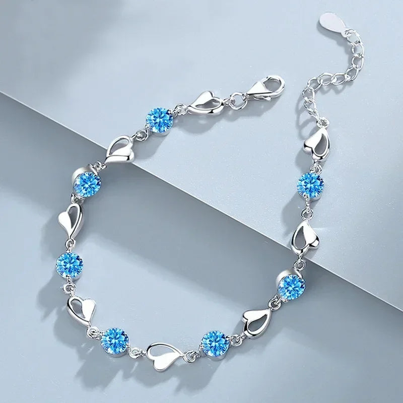 Bracelet rétro en argent sterling 925 en forme de cœur pour femme