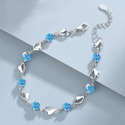 Bracelet rétro en argent sterling 925 en forme de cœur pour femme