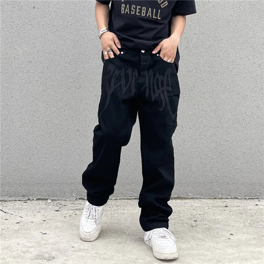 Gerade geschnittene Hip-Hop-Loose-Jeans mit Buchstabendruck