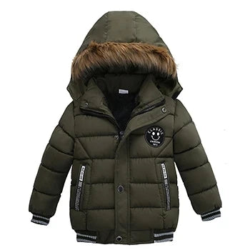 Veste d'hiver chaude à col en fourrure pour bébé garçon 