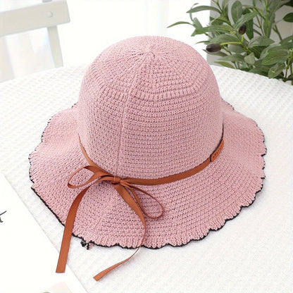 Decorative Bow Straw Hat For Women