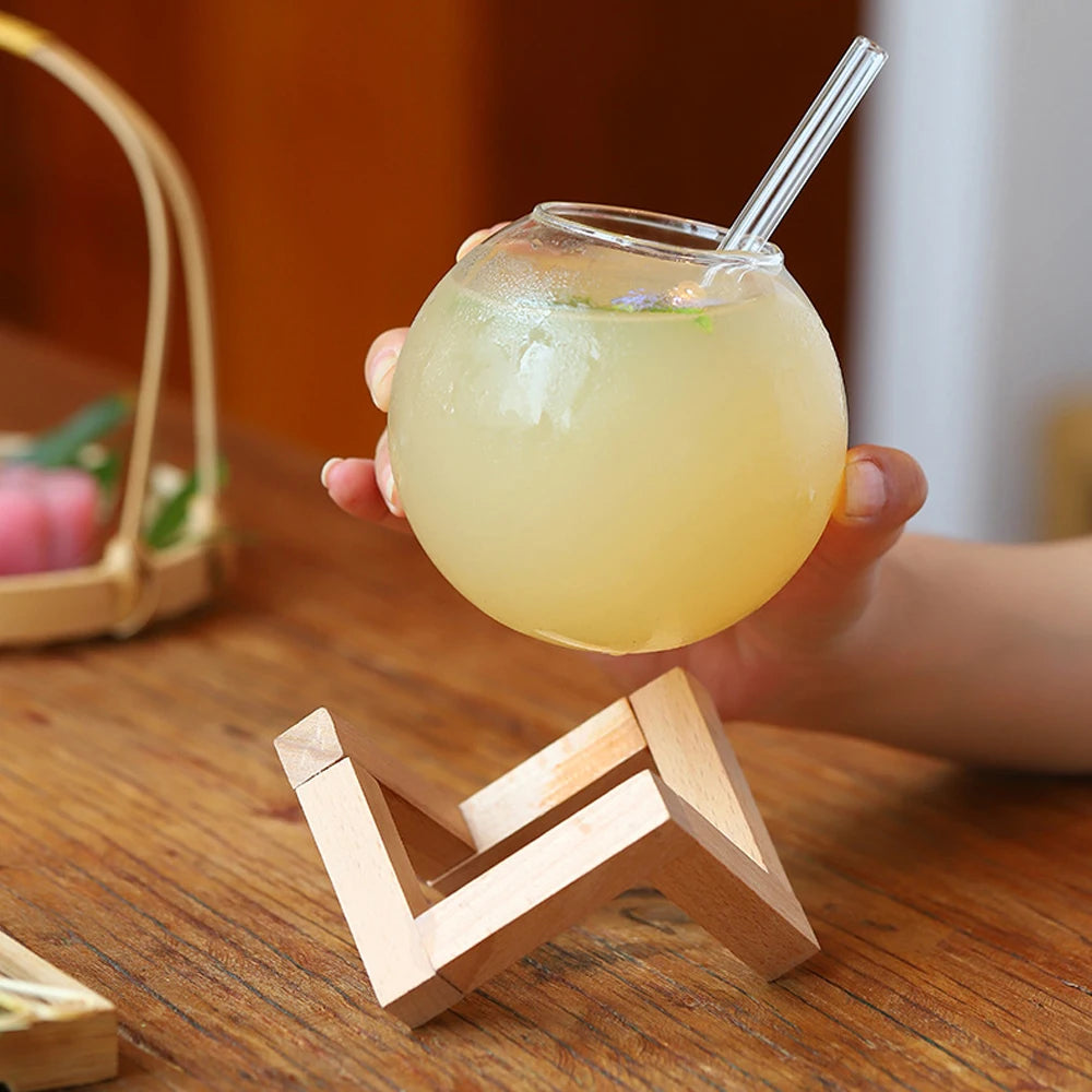 Creative Cocktail Glass Cup with Wood Stand
