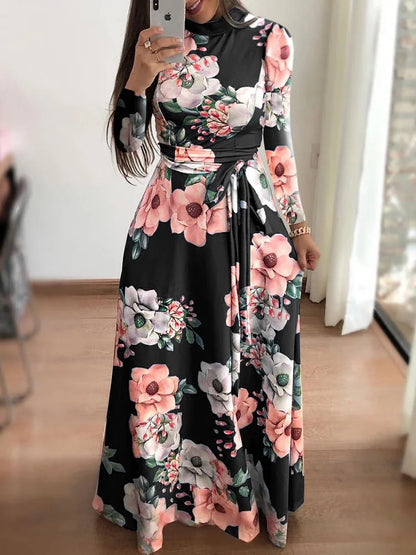 Women's Printed Round Neck Long Sleeve Dress