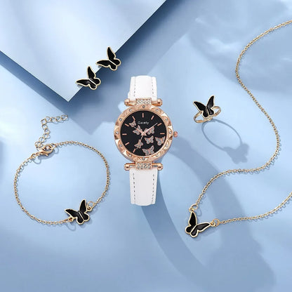 6/1 stücke Set Frauen Schmetterling Uhr Ring Halskette Ohrringe Armband Set