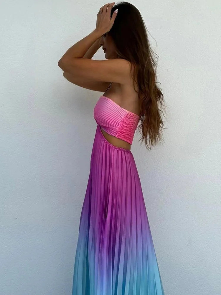 Gradient Pleated French Dress