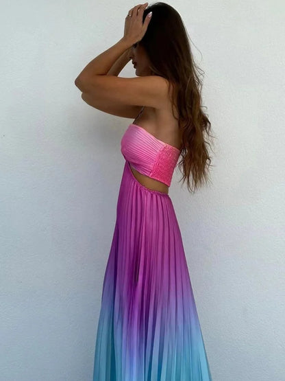 Gradient Pleated French Dress