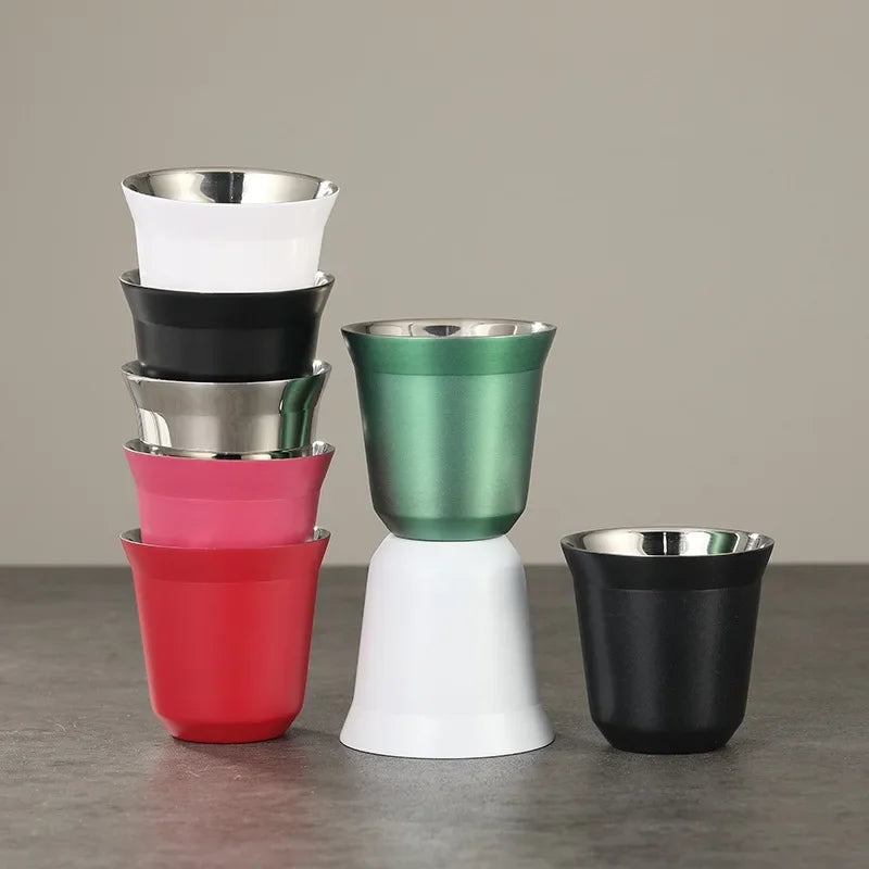 Mini tasses à café à double paroi en acier inoxydable de 80 ml