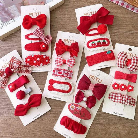 Red Bow Hair Clips for Baby Girls