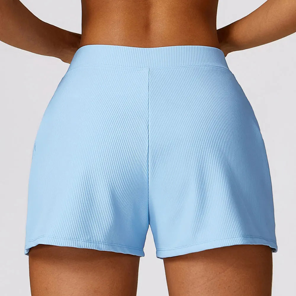 Short de sport côtelé taille haute