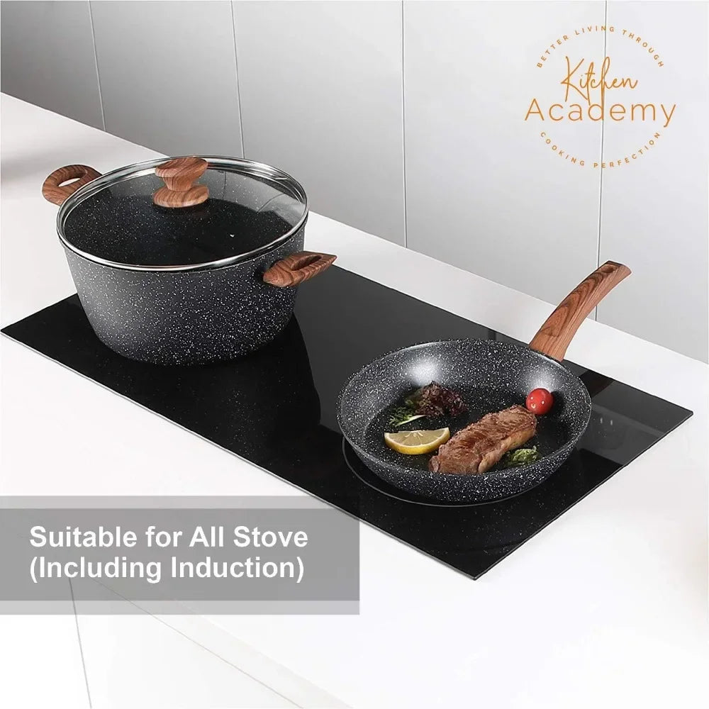 12-Piece Granite Black Nonstick Pots and Pans Set