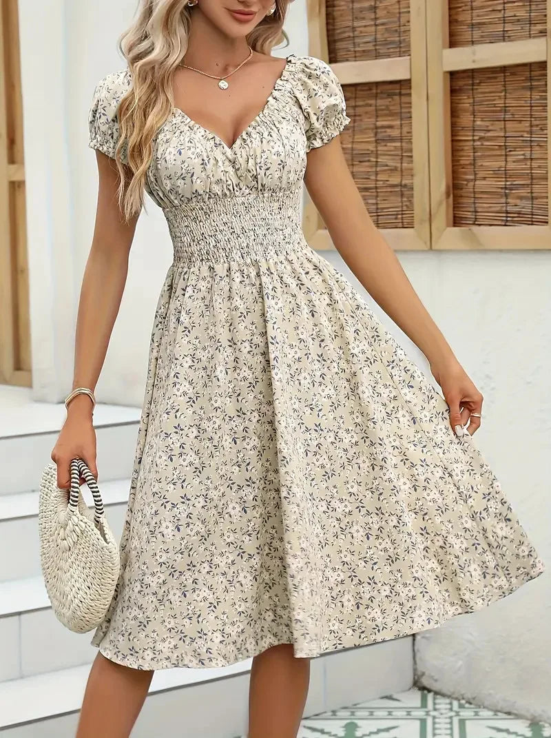 Robe longue bohème florale à volants