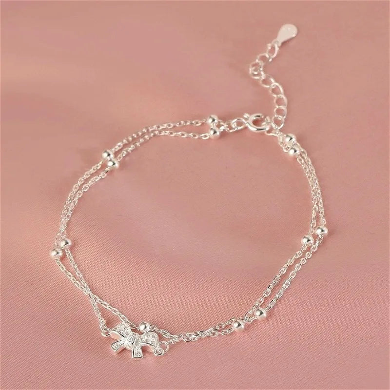 Silver Color Butterfly Zircon Tassel Anklet