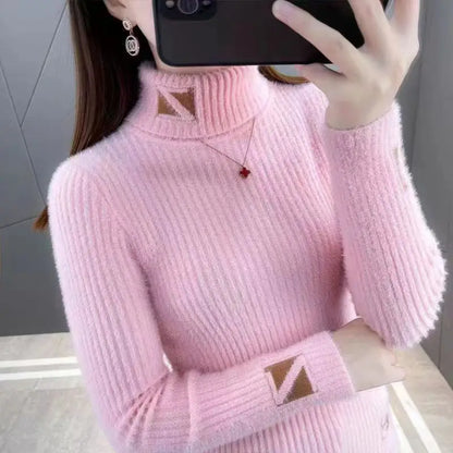 Gestrickter Pullover aus Nerzsamt mit hohem Kragen für Damen