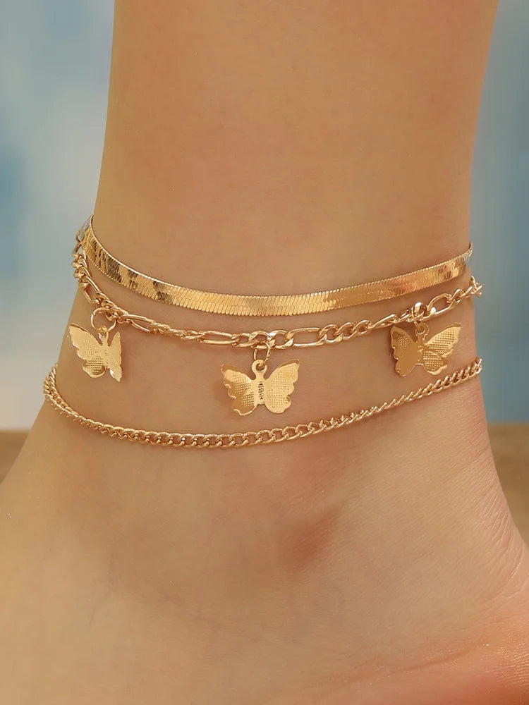 Bracelet de cheville unisexe rétro à deux paillettes pour l'été