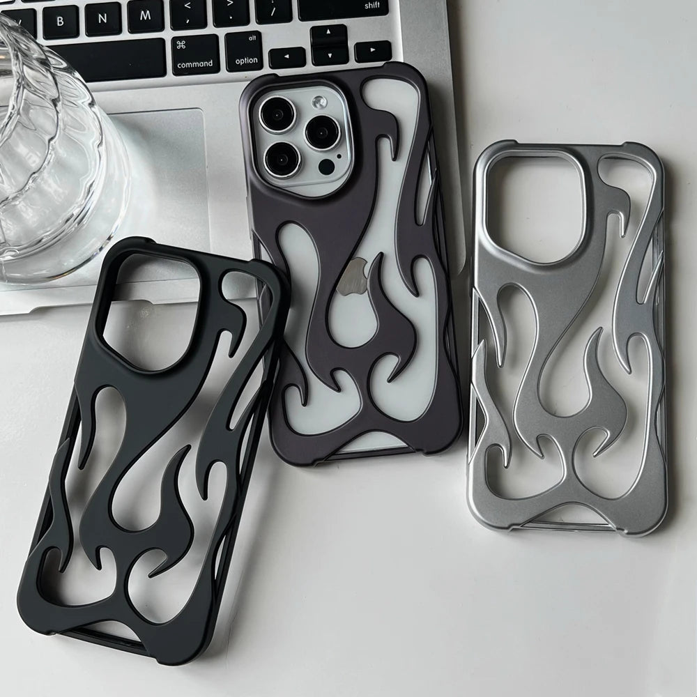 Matte 3D Hollow Flame Phone Case For iPhone