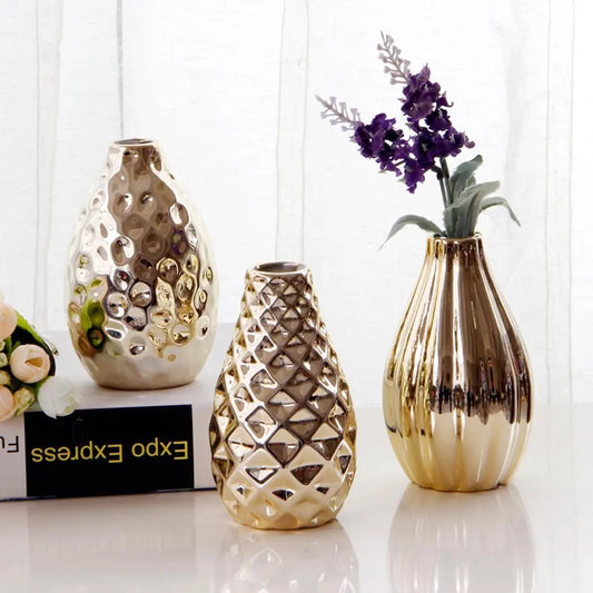 Oval Shape Plating Ceramic Flower Vase