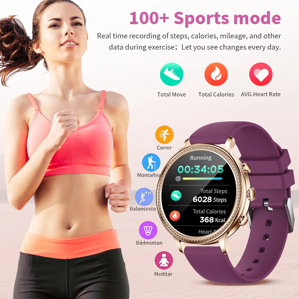 Women's Bluetooth Call Health Monitor Sports Smartwatch