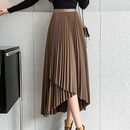 Jupe midi plissée asymétrique taille haute