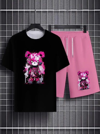 Survêtement d'été à manches courtes pour homme avec imprimé ours