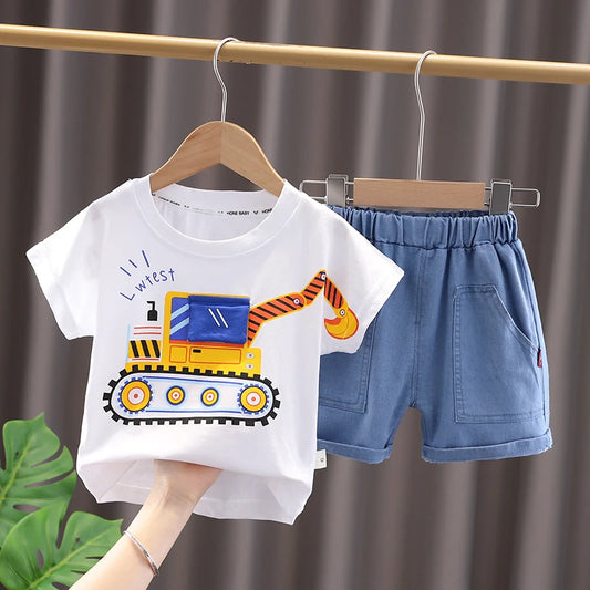 T-shirt et short imprimés BEACH à manches courtes et col rond pour bébé