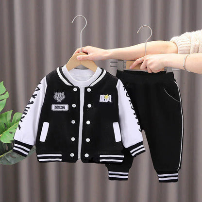 Kid's Spring Autumn Cartoon Print Baseball Coat Pants Suit