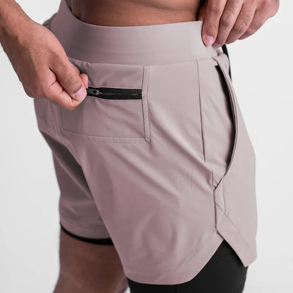 Sommerliche, schnell trocknende doppellagige Gym-Shorts für Herren