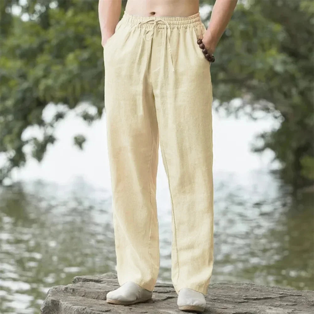 Men's Cotton Linen Wide Led Baggy Trouser Pants