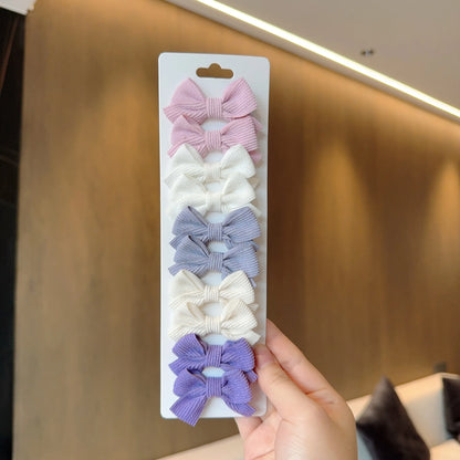 6/10pc Kids Solid Color Ribbon Bow Hair Clips