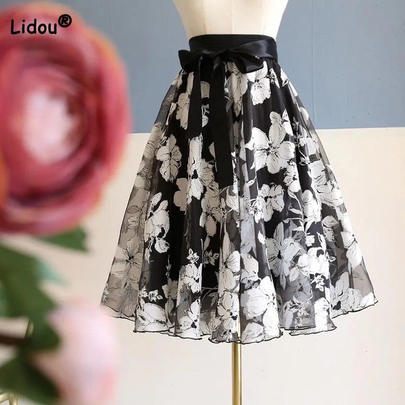 High Waist Bow A-Line Skirt