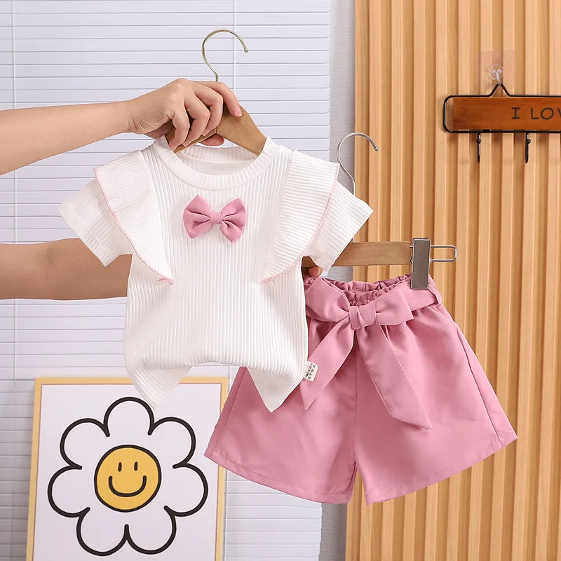 Baby Girls Bow Top And Shorts Summer Outfit Set