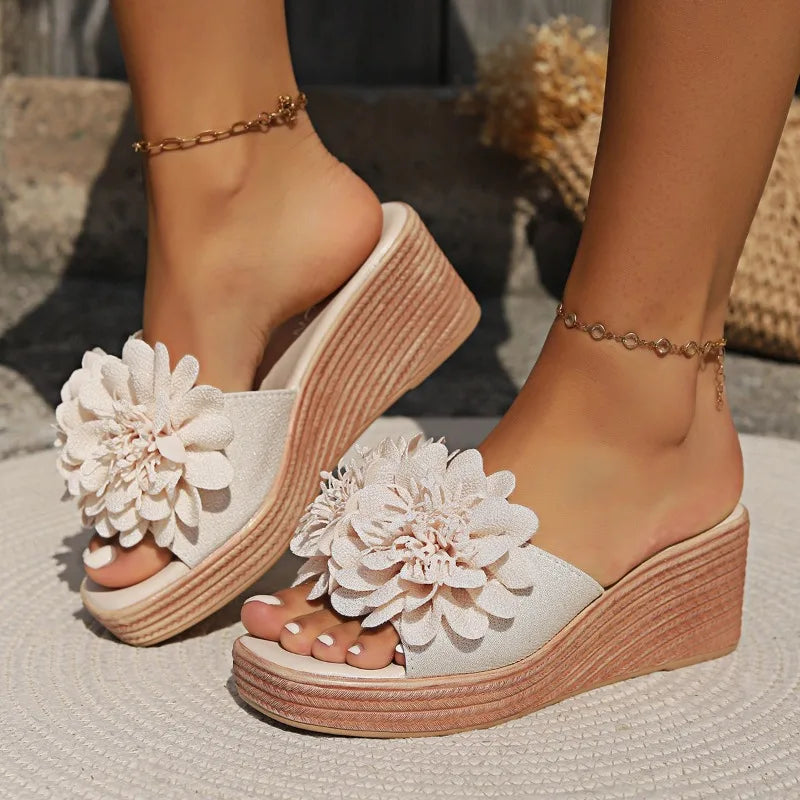 Summer High Heel Flower Slippers