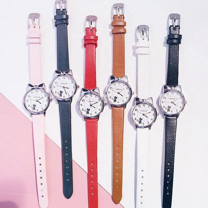 Women's PU Leather Strap Cute Cartoon Quartz Watches Jewlery Set