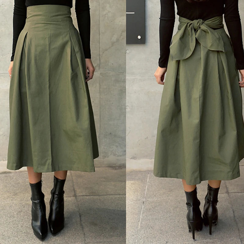 Autumn High Waist Black Swing Skirt