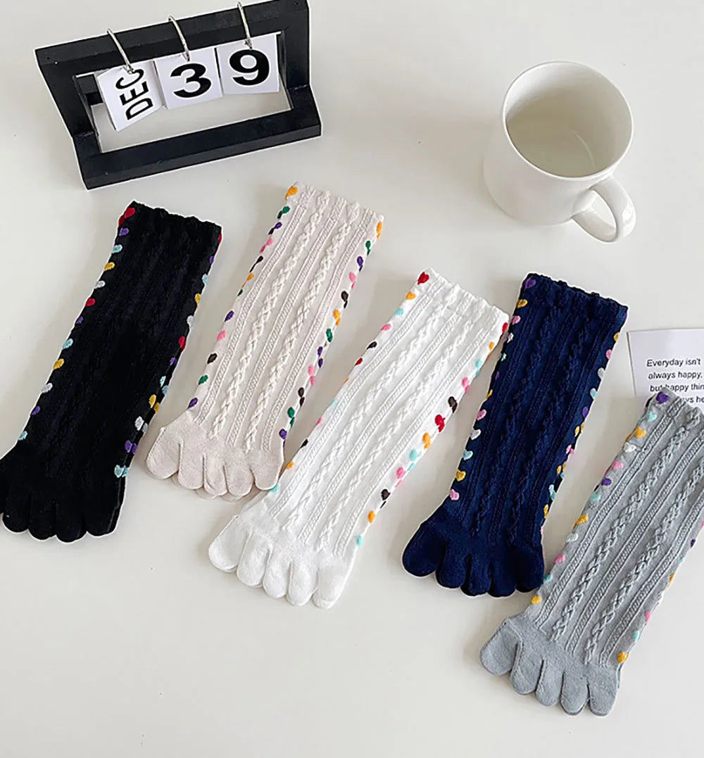 Colorful Five-Finger Heart Braid Socks