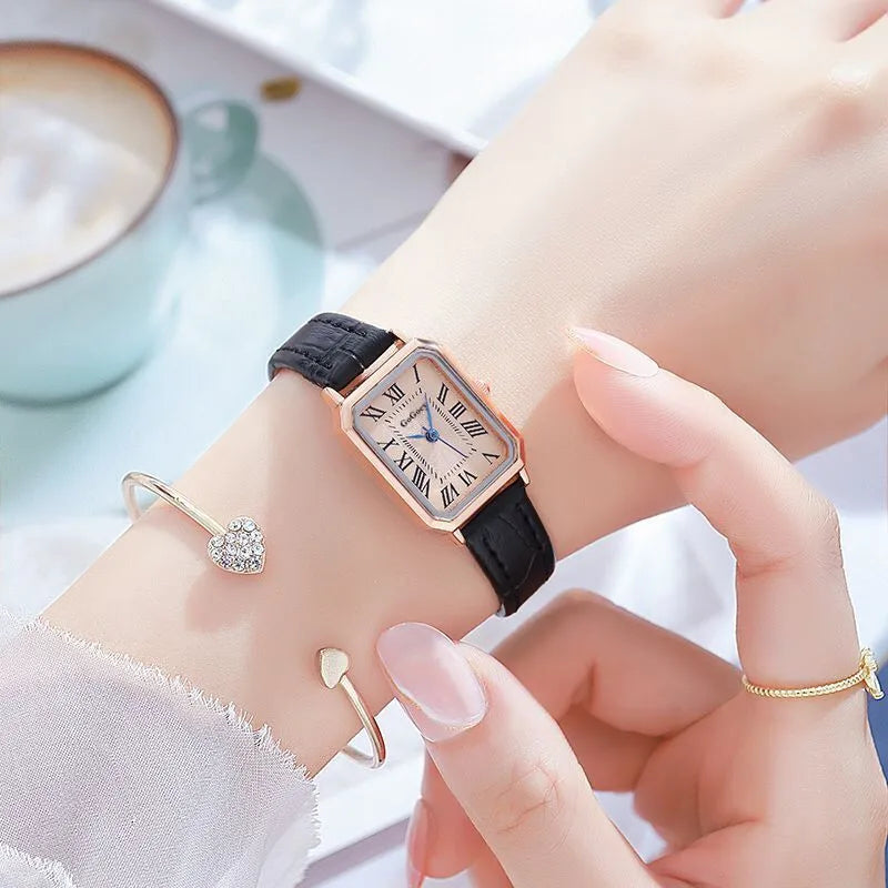 Women's Retro Digital Dial Square Leather Strap Watches
