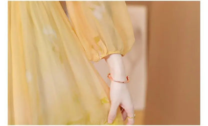 Women's Floral Silk Long Sleeve Bodycon Maxi Prom Dress