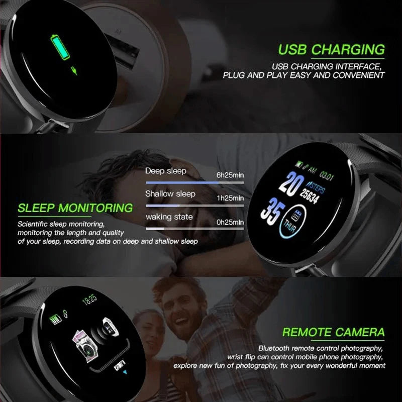 Unisex D18Pro Bluetooth Fitness Bracelet Smart Watch