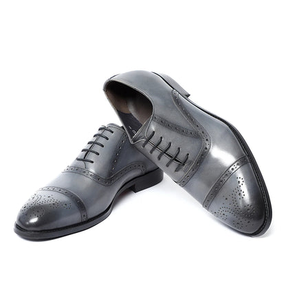Gray Leather Brogue Oxford Shoes