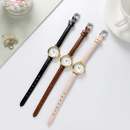 Simple Women's Quartz Small Round Belt Wristwatches