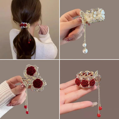 Griffe de cheveux chic avec pompon en strass