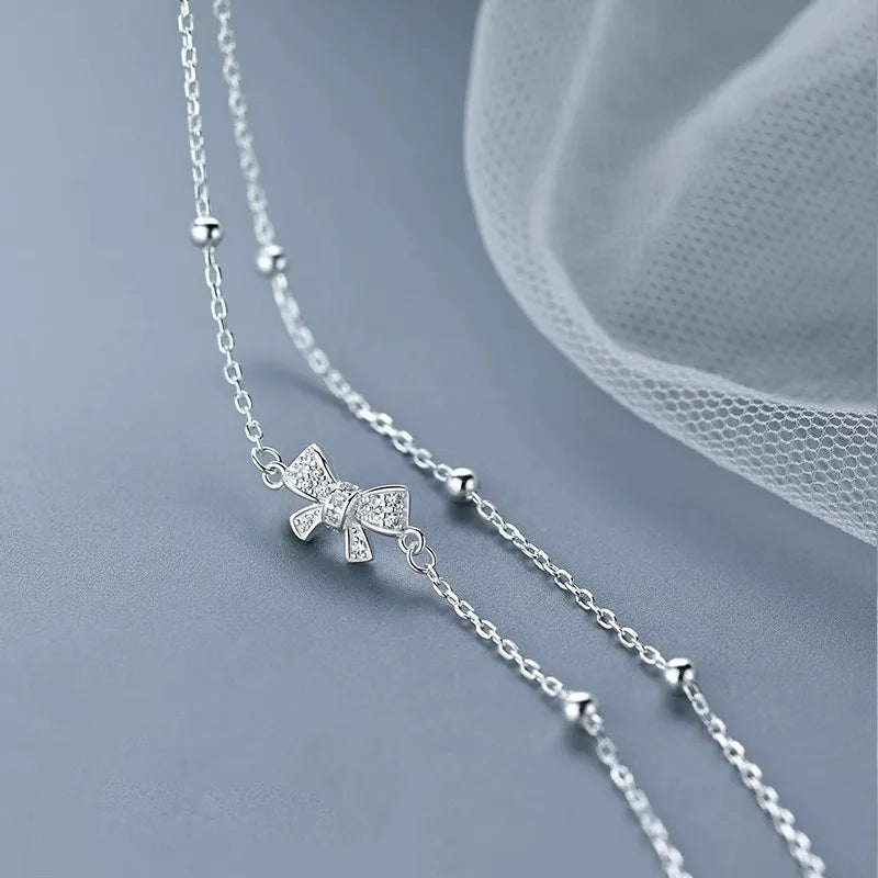 Silver Color Butterfly Zircon Tassel Anklet